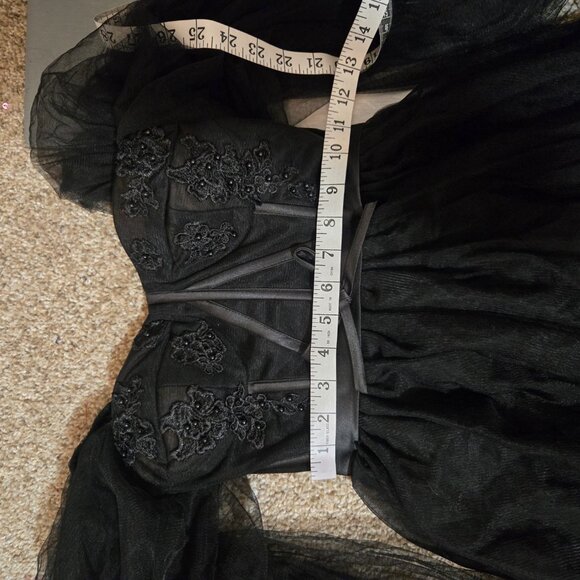 Sz 2 (fits 000-6+) Unbranded Black Tulle Off-Shoulder LS Ballgown Rt Front Slit - Picture 11 of 15